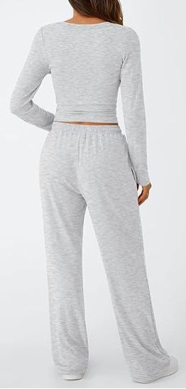 Matching Lounge Set Long Sleeve Slightly Crop Top Wide Leg Pants Casual Sweatsuit