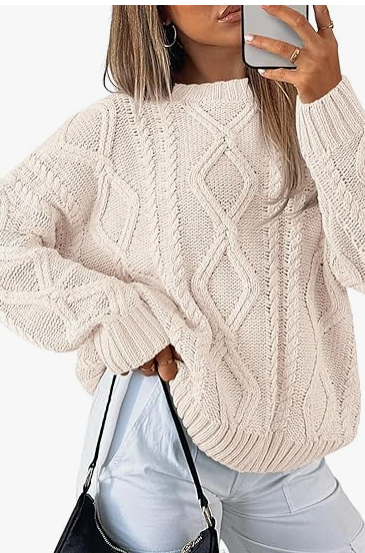 Women's Oversized Cable Knit Crewneck Sweaters
