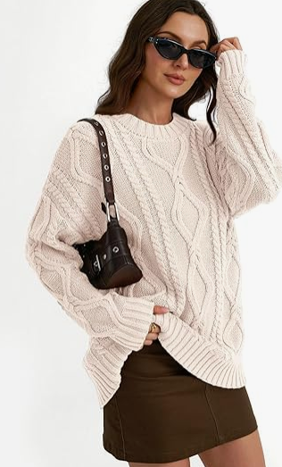 Women's Oversized Cable Knit Crewneck Sweaters