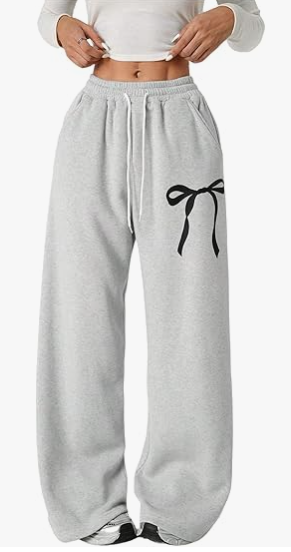 Bowknot Baggy Sweatpants Lightweight Straight Leg Athletic Pants with Pockets