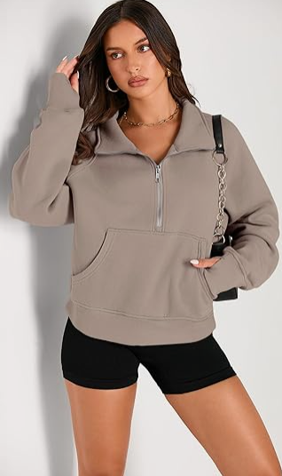 Womens Sweatshirts Half Zip Cropped Pullover Fleece Quarter Zipper Hoodies 2025 Fall Fashion Outfits Clothes