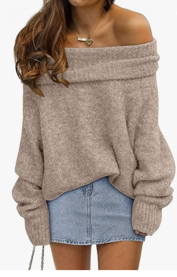 Womens Off The Shoulder Sweater Oversized Batwing Sleeve Loose Pullover Sweaters Tops
