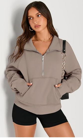 Womens Sweatshirts Half Zip Cropped Pullover Fleece Quarter Zipper Hoodies 2025 Fall Fashion Outfits Clothes