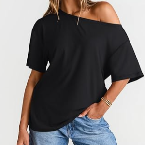Womens Off The Shoulder Tops Oversized T-Shirts Short Sleeve Tees Summer 2025 Casual Spring Fashion Clothes