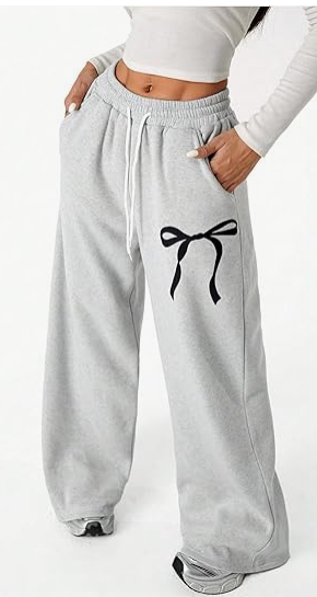 Bowknot Baggy Sweatpants Lightweight Straight Leg Athletic Pants with Pockets