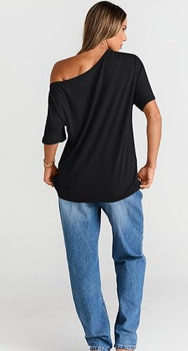 Womens Off The Shoulder Tops Oversized T-Shirts Short Sleeve Tees Summer 2025 Casual Spring Fashion Clothes